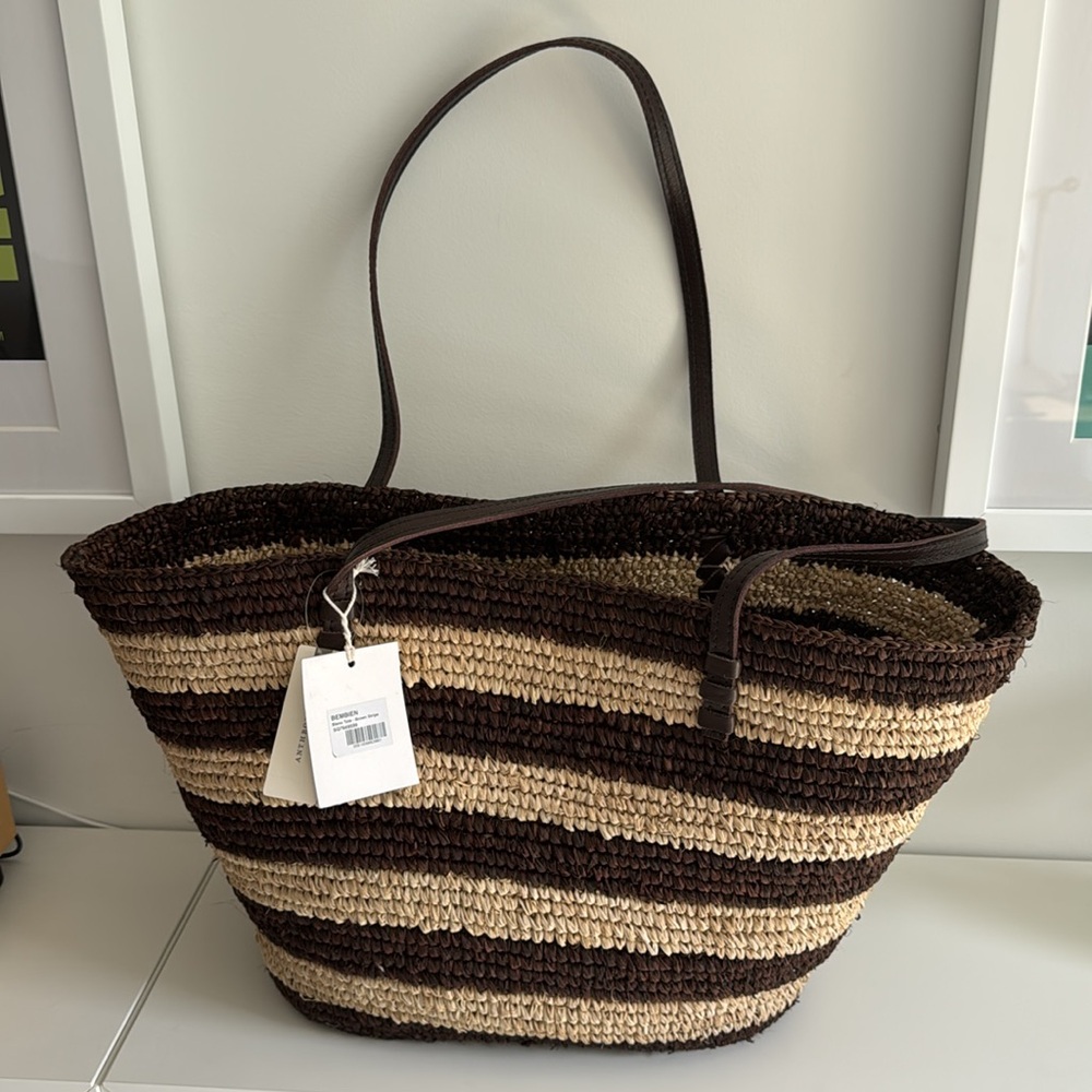 Striped Brown and Cream Tote Bag - Picture 6 of 8